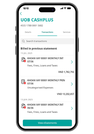 On the Transactions section, tap on “view eStatements”