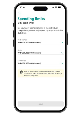 Setup card spending limit