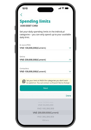 Setup card spending limit